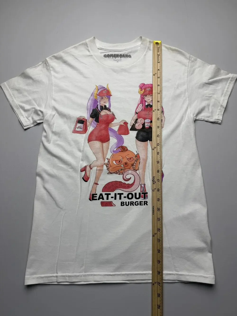 Gomen Gang Shirt Mens Small White Eat-It-Out Burger Anime Graphic Tee Tagless
